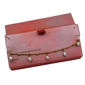 Luna Norte Cultured Freshwater Pearl Anklet - Gold Tone Beaded Chain - NIB